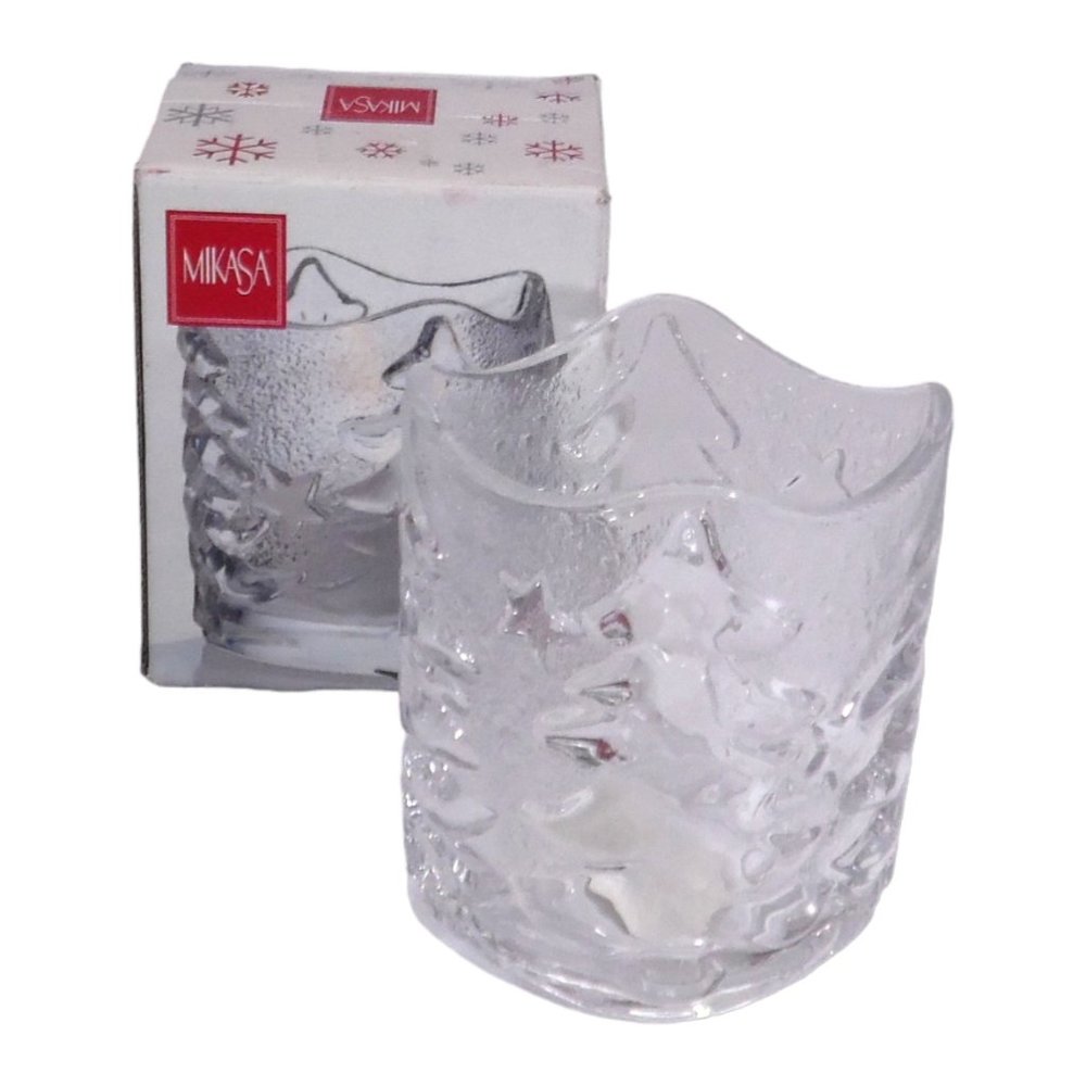 Mikasa Christmas Tree Yule Time Glass Votive Candle Holder 3.5" In Box Pre-Owned